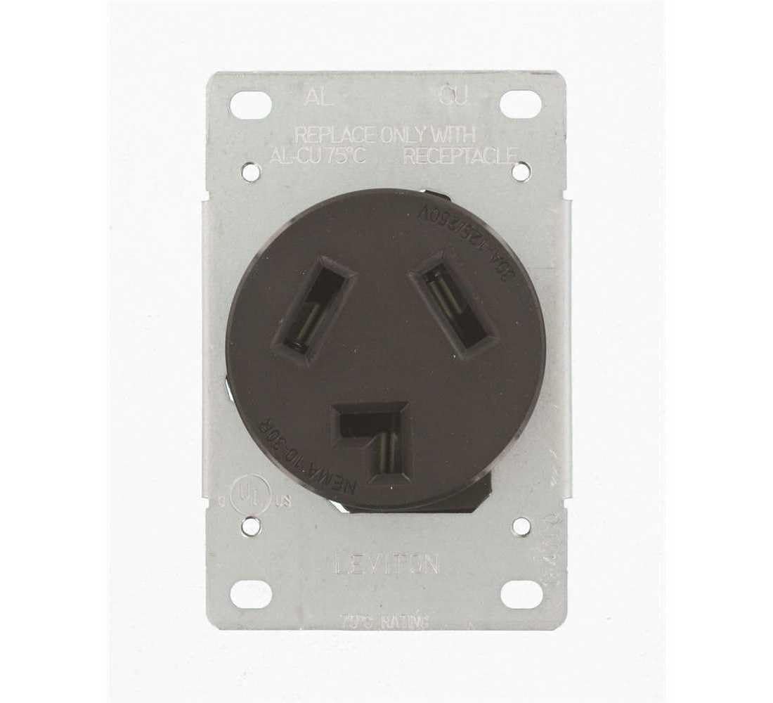 Leviton 020-05207-S10 Receptáculo Entrada Recta Industrial 30A 125/250V 3P3H Nema 10-30R,,, pack of/paquete de 1