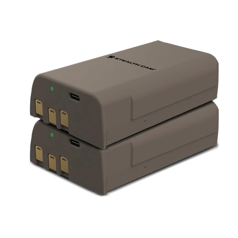 Stealth Cam FieldMax MAX-PAK - Cartucho de batería de Litio Recargable de 12 voltios/5000 mAh, Compatible con cámaras celulares de Caza, Cable de Carga USB Incluido, Paquete de 2