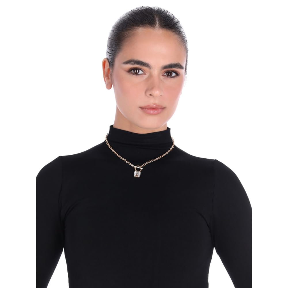 DKNY Collar Cuadrado Dorado para Mujer | Aleación de metales bañada en dorado, cierre gancho francés, tamaño mediano