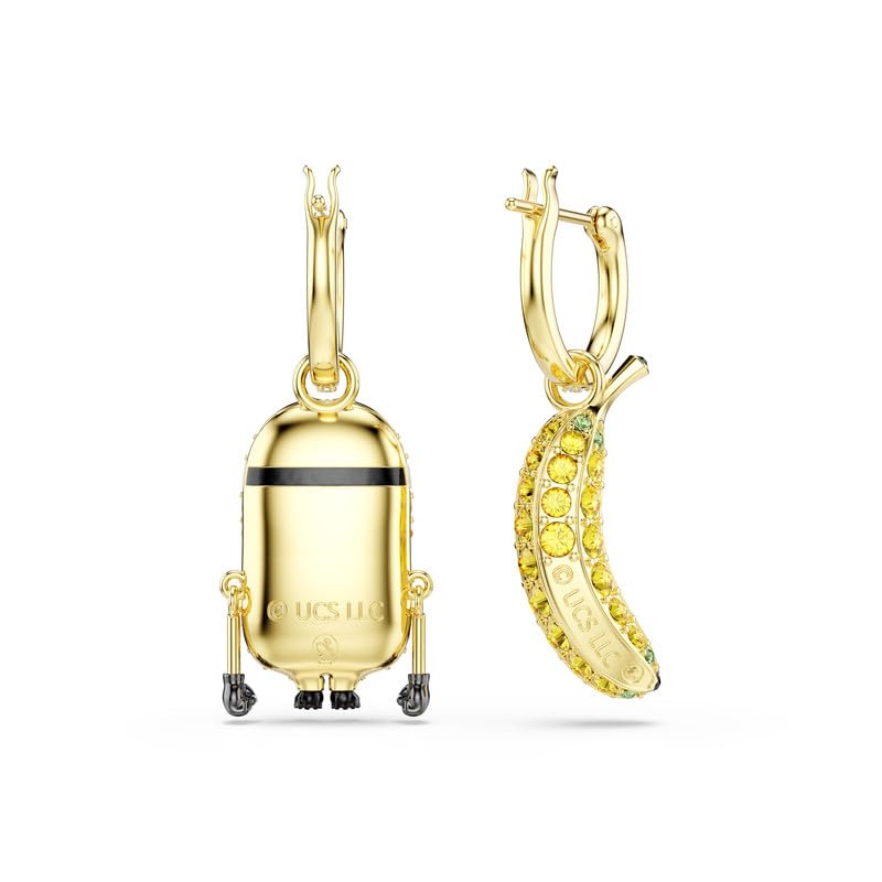 arete de aro Swarovski Minions Stuart and plátano, Pavé, Mini, multicolor, baño dorado