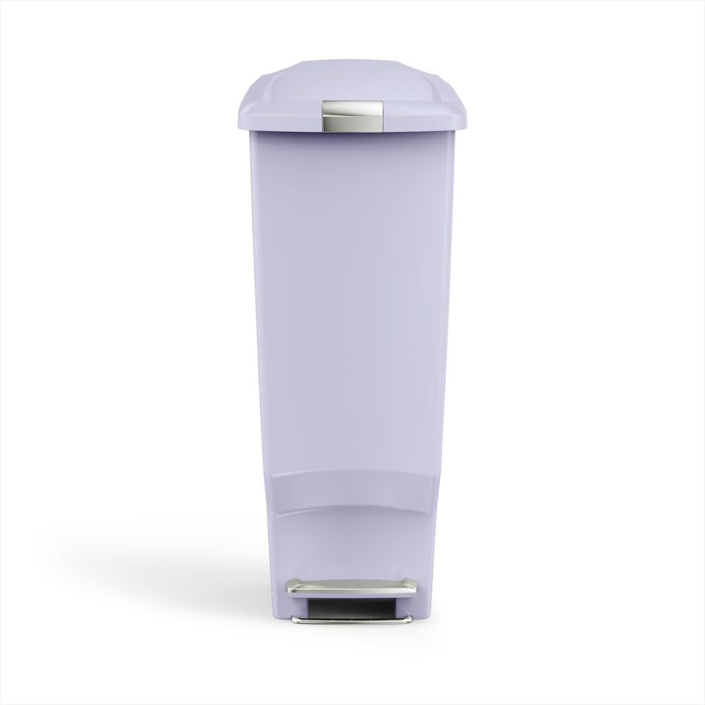 simplehuman, bote de basura estrecho con pedal, plástico blanco, 40 L - Lila