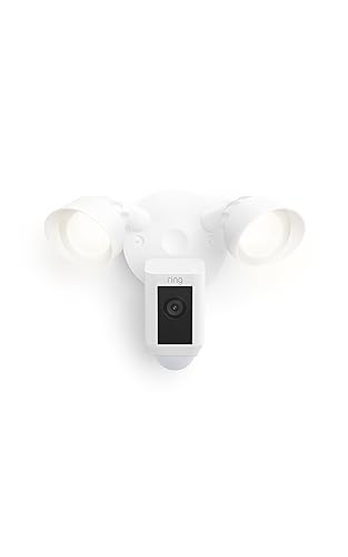 Cámara con reflectores cableada Ring Plus (Floodlight Cam Wired Plus), con video de alta definición de 1080p activado por movimiento - Blanca