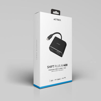 Adaptador USB Tipo C a HDMI + VGA Shift Plus AV420 / Para Video Hasta 4k Macho a Hembra/Hembra Negro Advanced Series