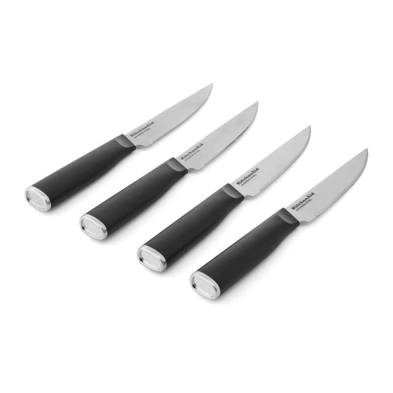 KitchenAid Classic - Juego de 4 cuchillos de carne de 4.5 pulgadas, cuchillas japonesas de alto carbono, juego de cuchillos de cocina afilados, negro