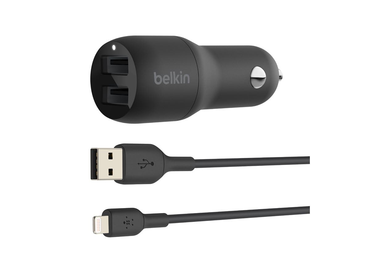 Belkin Cargador para Automóvil Doble USB-A de 24 W Boost↑Charge™ + Cable USB-A a Lightning