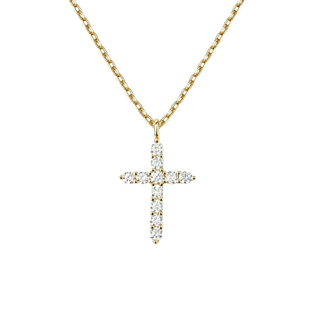 XYPHIELLE Collar de Cruz con Circonias para Mujer, Dije Elegante en Chapa de Oro, Joyería de Fe con Diseño de Ins y Lujo, Regalo de Amor y Protección