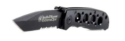 Smith & Wesson CK5TBS Cuchillo Plegable de Alto Carbono de 7.4 Pulgadas con una Hoja Tanto Dentada de 3.2 Pulgadas y Mango de Aluminio para Exteriores, táctico, Supervivencia y EDC