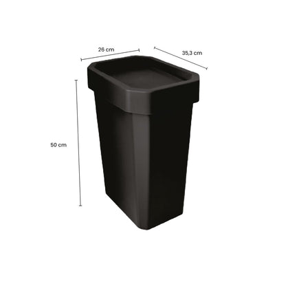 26 L Bote de Basura Institucional con Tapa Vaivén, Color Negro Sobrio, Alta Resistencia para Oficinas, Escuelas y Comercios, Mantenimiento Rápido y Uso Continuo