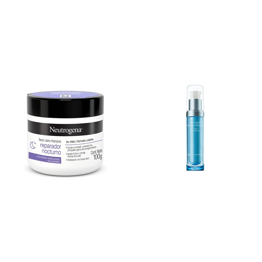 Neutrogena Crema Hidratante Facial Reparador Nocturno con Colágeno, 100 g - Crema + Suero Hidratante