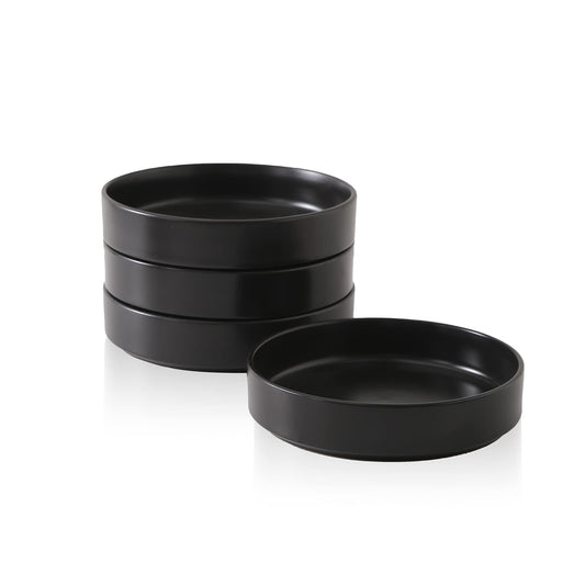 Stone Lain Celina - Juego de cuencos de gres de 4 piezas para cocina, cerámica para ramen, frutas, cereales, cena, apto para microondas y lavaplatos, color negro