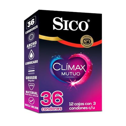 Sico Clímax Mutuo, condones con benzocaína, cartera con 36 piezas