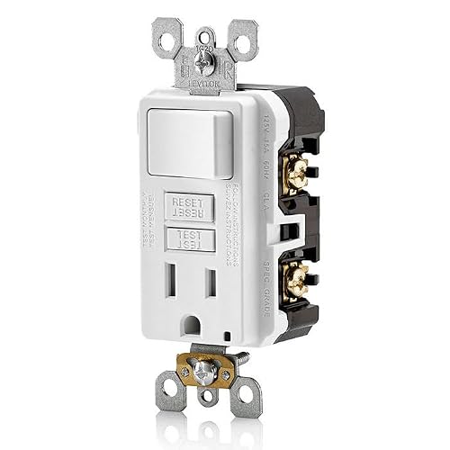 Leviton GFSW1-00W Receptáculo Sencillo Decora GFCI, Tamper Resistant con Interruptor, 15Amp, 125V, color Blanco