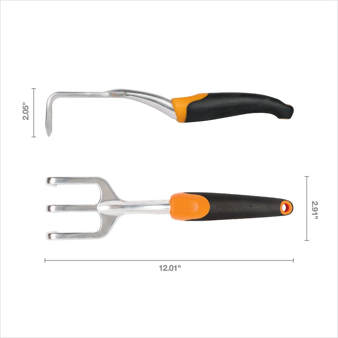 Fiskars Ergo Cultivador para excavar, airear piso y deshierbe, herramienta de jardín resistente con agujero para colgar