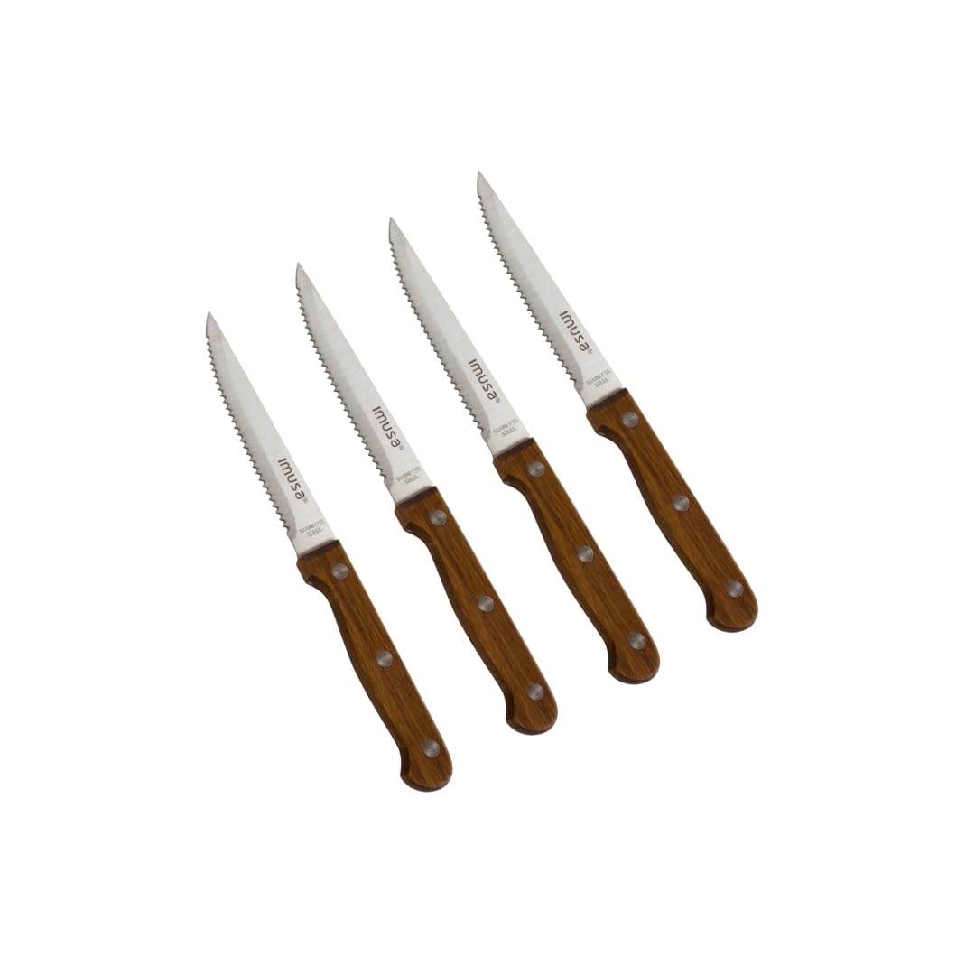 IMUSA USA Wood IMU-71014 4-Piece Serrated Steak Knives Handle, 4pc