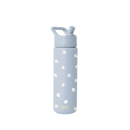Simple Modern Botella de Agua con Popote, Colección Summit, 532-887 ml - 22 onzas - Pattern: Sweet Daisy on Blue