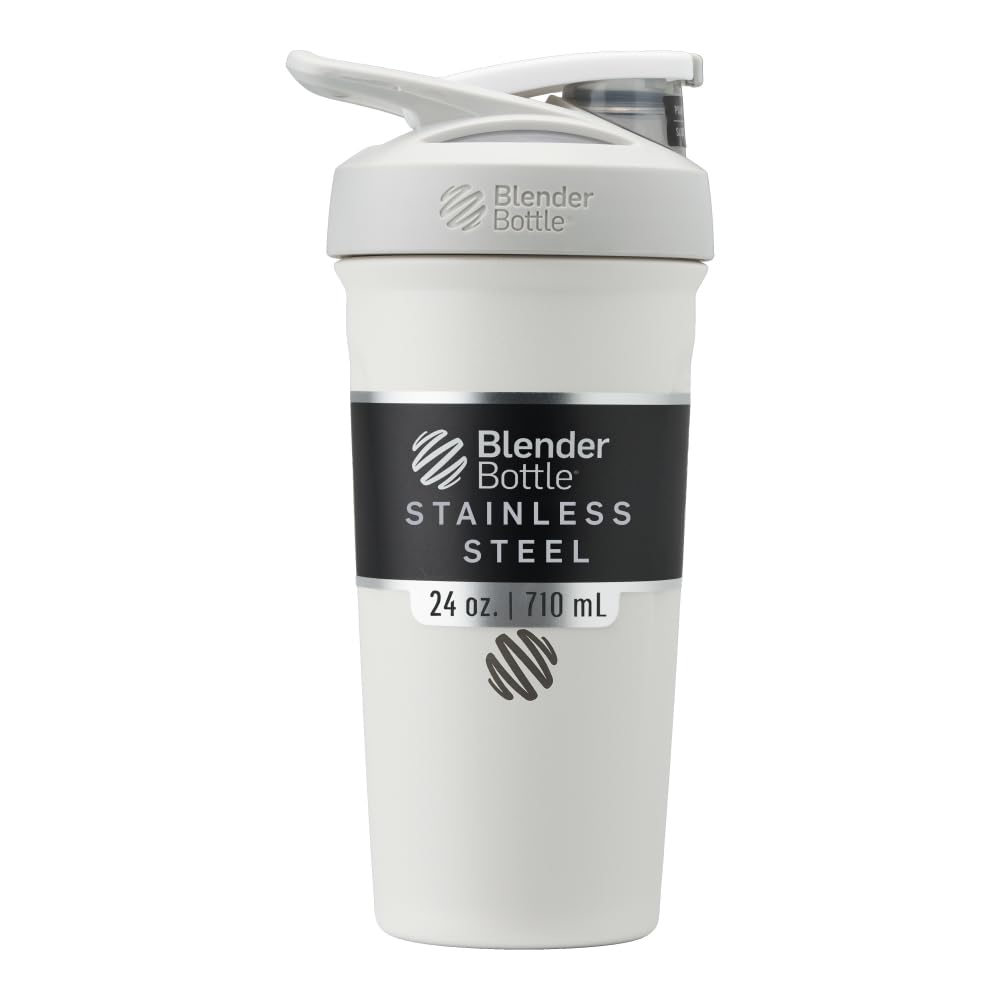 BlenderBottle Strada Shaker de Acero Inoxidable Aislado, 24 oz - Blanco