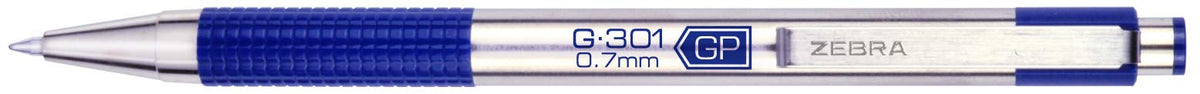 Zebra Pen G-301 Bolígrafo de gel retráctil, punta media de 0,7 mm, barril de acero inoxidable, agarre texturizado, tinta fácil de deslizar que proporciona una experiencia de escritura suave y sin