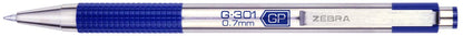 Zebra Pen G-301 Bolígrafo de gel retráctil, punta media de 0,7 mm, barril de acero inoxidable, agarre texturizado, tinta fácil de deslizar que proporciona una experiencia de escritura suave y sin
