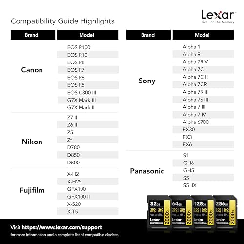 Lexar Tarjeta Profesional 2000x 128GB SDXC UHS-II, hasta 300MB/s de Lectura, para cámaras de vídeo Cine (LSD2000128G-BNNNU)