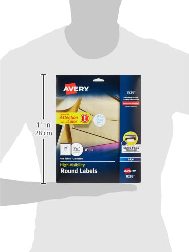 Avery High-Visibility Labels 8293, Matte White, 400/Box
