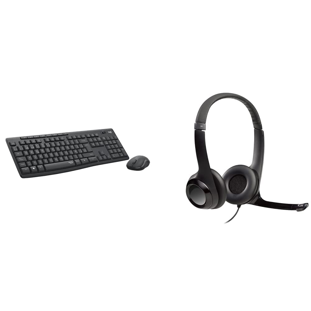 Logitech MK295 Combo Teclado y Mouse Inalámbricos: Tecnología SilentTouch- Negro + H390 Diadema con Cable- Negro