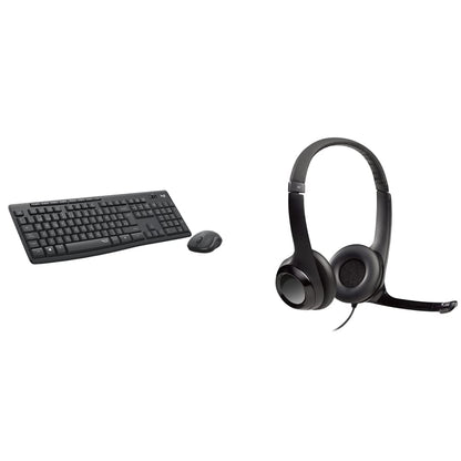 Logitech MK295 Combo Teclado y Mouse Inalámbricos: Tecnología SilentTouch- Negro + H390 Diadema con Cable- Negro