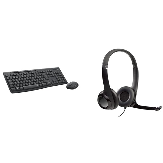Logitech MK295 Combo Teclado y Mouse Inalámbricos: Tecnología SilentTouch- Negro + H390 Diadema con Cable- Negro