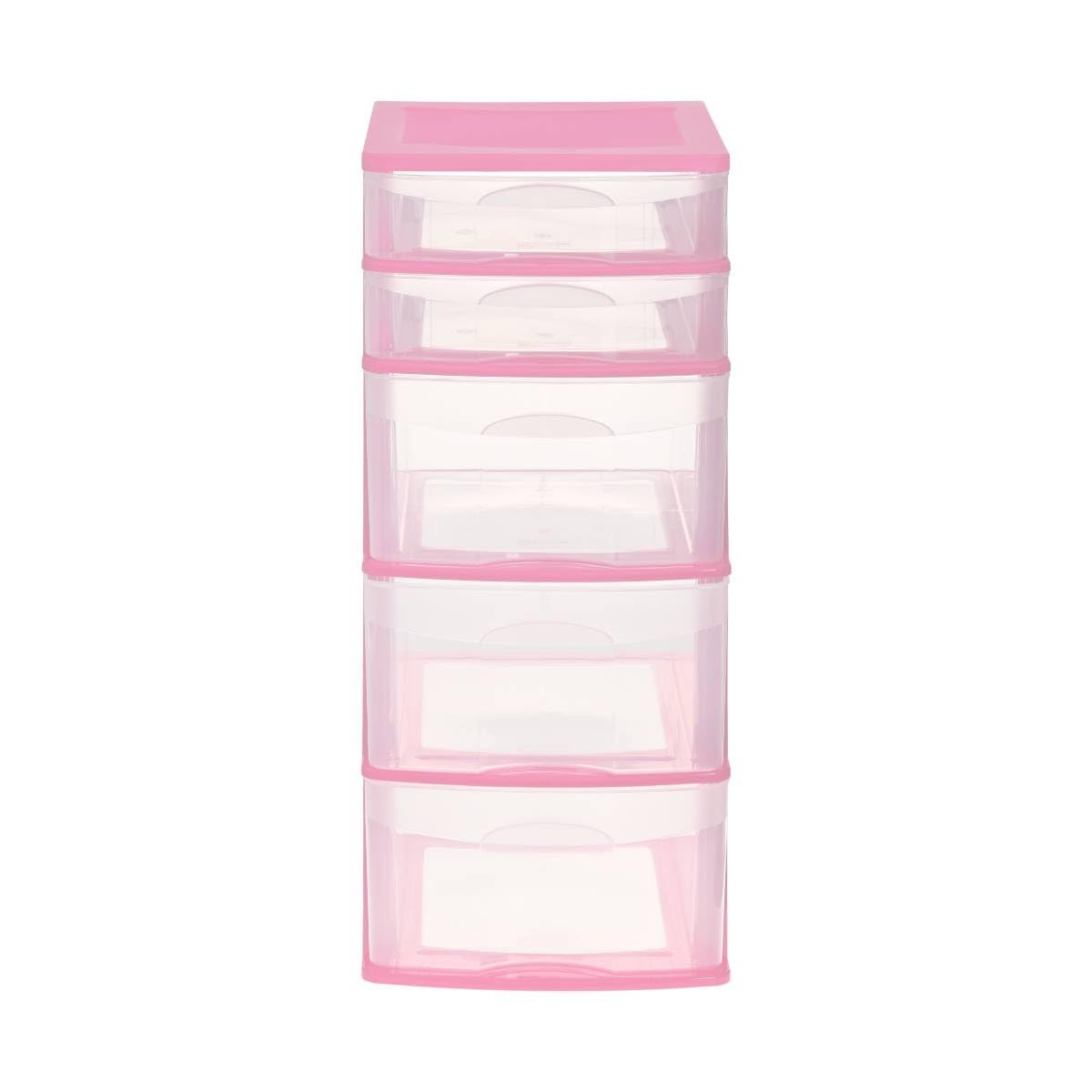Italhome Cajonera FOX 5 de Plástico 5 Cajones Transparentes, Organizador Multiusos para Hogar y Oficina, Mueble Resistente Fácil Armado, Color Rosa