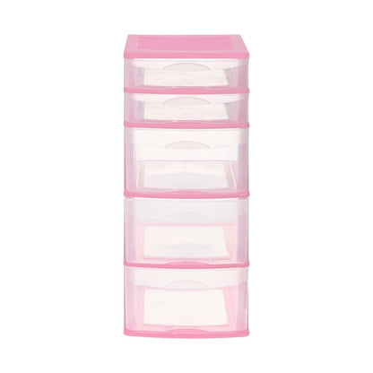 Italhome Cajonera FOX 5 de Plástico 5 Cajones Transparentes, Organizador Multiusos para Hogar y Oficina, Mueble Resistente Fácil Armado, Color Rosa