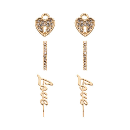 Nine West Set 3 Aretes Color Dorado Love Charms En Forma Varias De Terminado Brillante para Mujer