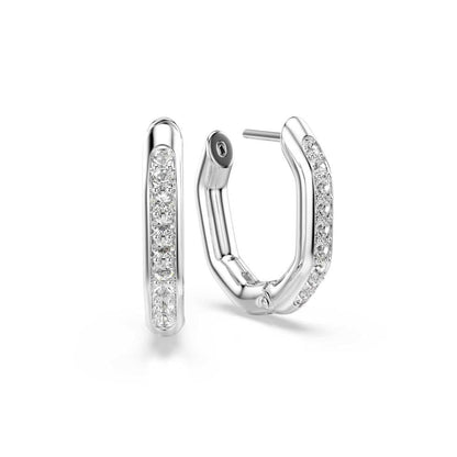 Swarovski Aretes de aro Dextera, Forma octagonal, Talla redonda, Blancos, Baño de rodio