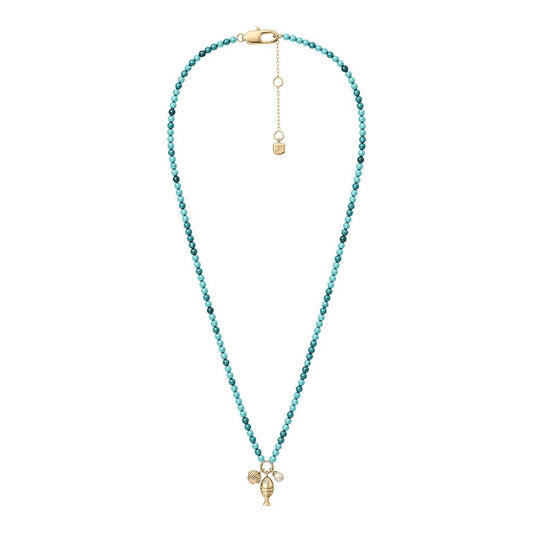 Collar Sutton By The Sea de Fossil para mujer con conchas de cuentas acrílicas en tono azul turquesa, JA7318710