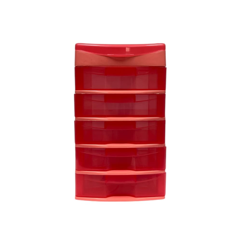 Italhome Cajonera de Plástico Sesia Salmon, Mini Organizador de Escritorio Multiusos con 5 Cajones Transparentes