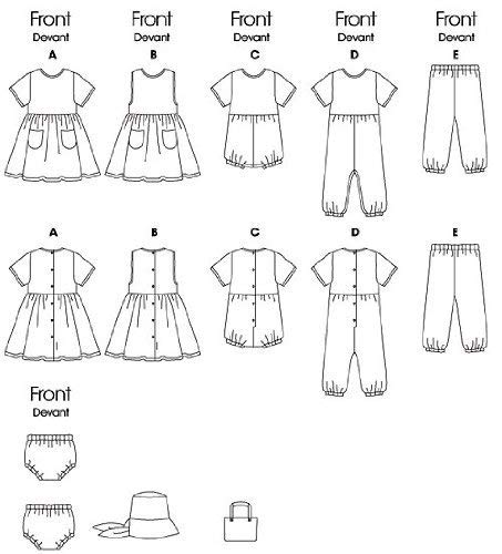 BUTTERICK PATTERNS B5624 Vestido de bebé, Jersey, mamel, Mono, Bragas, Sombrero y Bolso, Talla NB0 (NB-S-M)