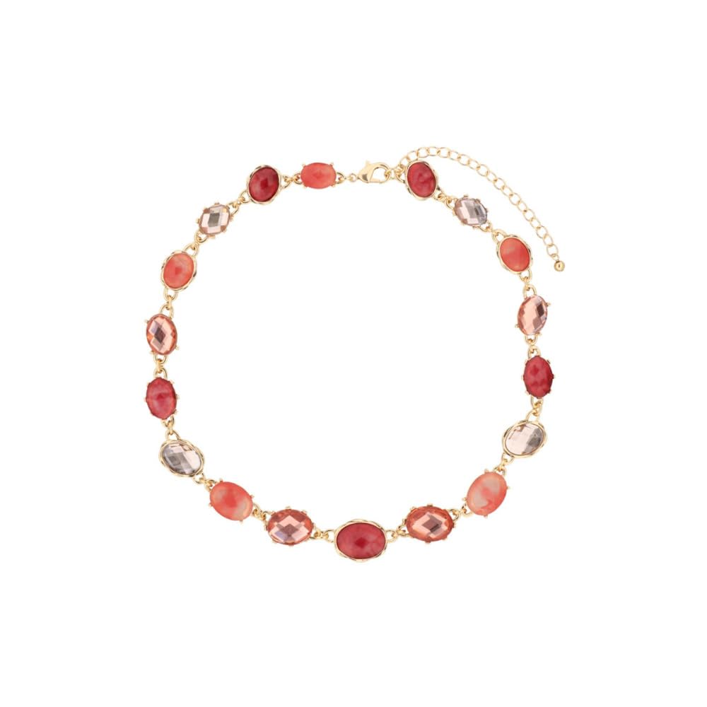 Napier Collar Dorado Circular para Mujer | Mediano, forma circular larga, incrustaciones tipo piedra, cierre ajustable