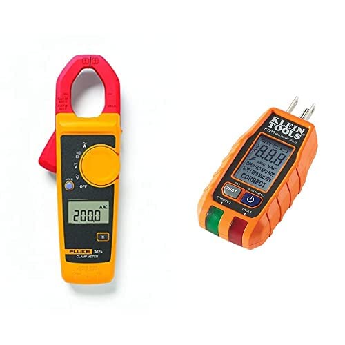 Fluke FLUKE-302+/EM ESP Pinza Amperimétrica Fluke 302+ ESP,Amarillo + Probador de Tomacorrientes con verificación GFCI y Pantalla LCD. - RT250 Klein Tools