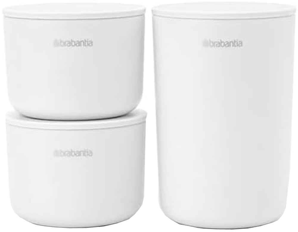 BRABANTIA | Accesorios para Baño Apilables | Blanco | Juego de 3 Piezas | Organización Compacta y Elegante