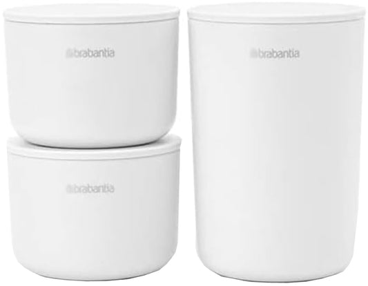 BRABANTIA | Accesorios para Baño Apilables | Blanco | Juego de 3 Piezas | Organización Compacta y Elegante