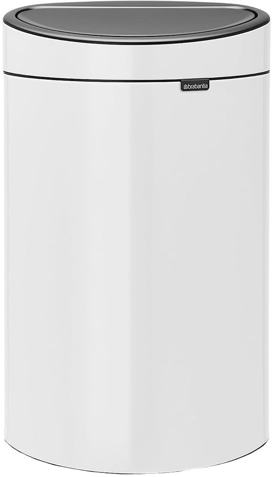 BRABANTIA | Bote de Basura Touch Bin | 40 L | Cocina y Hogar | Acero | Apertura Touch Suave | Color: Blanco | Mod. 114984