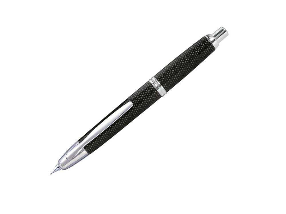 Pilot Vanishing Point Pluma Fuente Retráctil, Punto de Oro 18K, Colores Variados - Negro (Black Carbonesque - Rhodium) - 1 Unidad (Paquete de 1) - Punta Mediana