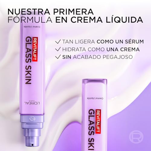 L'Oréal Paris Revitalift Glass Skin Crema líquida. Hidrata profundamente, Rellena y da Glow al Instante, con Ácido Hialurónico, Pantenol y Vitamina C, Todo Tipo de Piel, 50ml