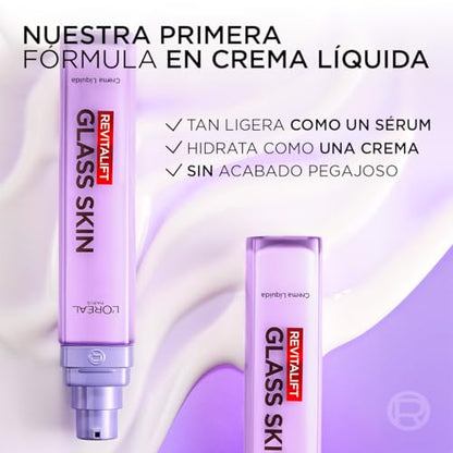 L'Oréal Paris Revitalift Glass Skin Crema líquida. Hidrata profundamente, Rellena y da Glow al Instante, con Ácido Hialurónico, Pantenol y Vitamina C, Todo Tipo de Piel, 50ml