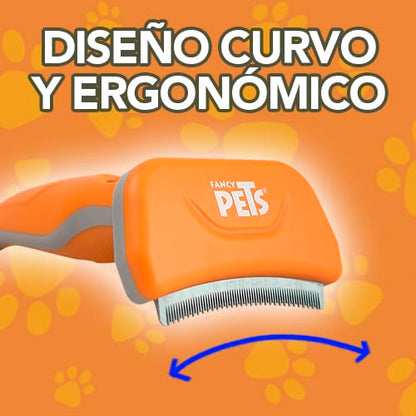 Fancy Pets Deslanador Curvo para Perros Med, Cuchilla Metálica Fina, Ergonómico para Pelo Medio y Largo, Eliminación Suave de Pelo Muerto y Prevención de Nudos, 15.5 cm