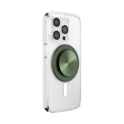 PopSockets - Empuñadura para teléfono MagSafe con Soporte, Soporte magnético, Parte Superior Intercambiable, sujeción Segura para iPhone MagSafe, teléfono y Tablet, Agarre Radial de alumbre Oliva