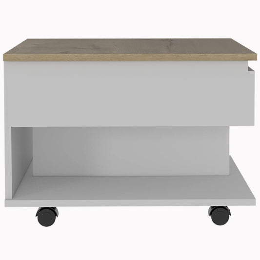 Deco Home KLIK Mesa Auxiliar Luanda armable, Color Blanco con Duna, Dimensiones 55 Largo X 50.1 Ancho X 39.1 Alto cm, Estilo contemporáneo, con Mesa Extensible y entrepaños