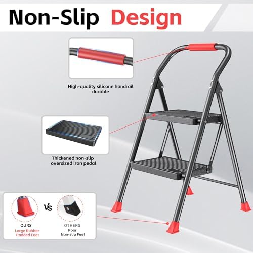 Taburete Plegable Plegable para el hogar, Adultos, Cocina, 2 Extensiones de escalón, Alta Resistente con pasamanos, Escalera de Escalera, Escalera Extensible para Interiores y Casas de 600 Libras