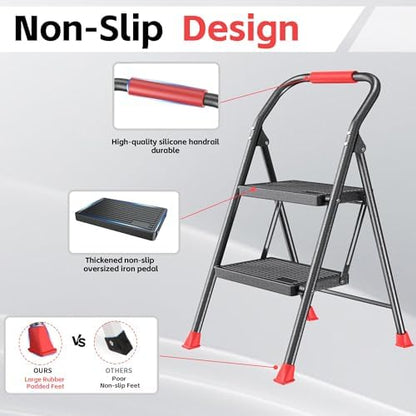 Taburete Plegable Plegable para el hogar, Adultos, Cocina, 2 Extensiones de escalón, Alta Resistente con pasamanos, Escalera de Escalera, Escalera Extensible para Interiores y Casas de 600 Libras