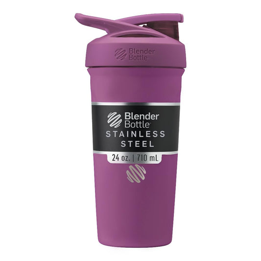 BlenderBottle - Botella agitadora deportiva de acero inoxidable aislada con batidor de alambre, 24 onzas, ciruela, batidos de proteínas e hidratación para atletas y entusiastas del fitness, fácil de