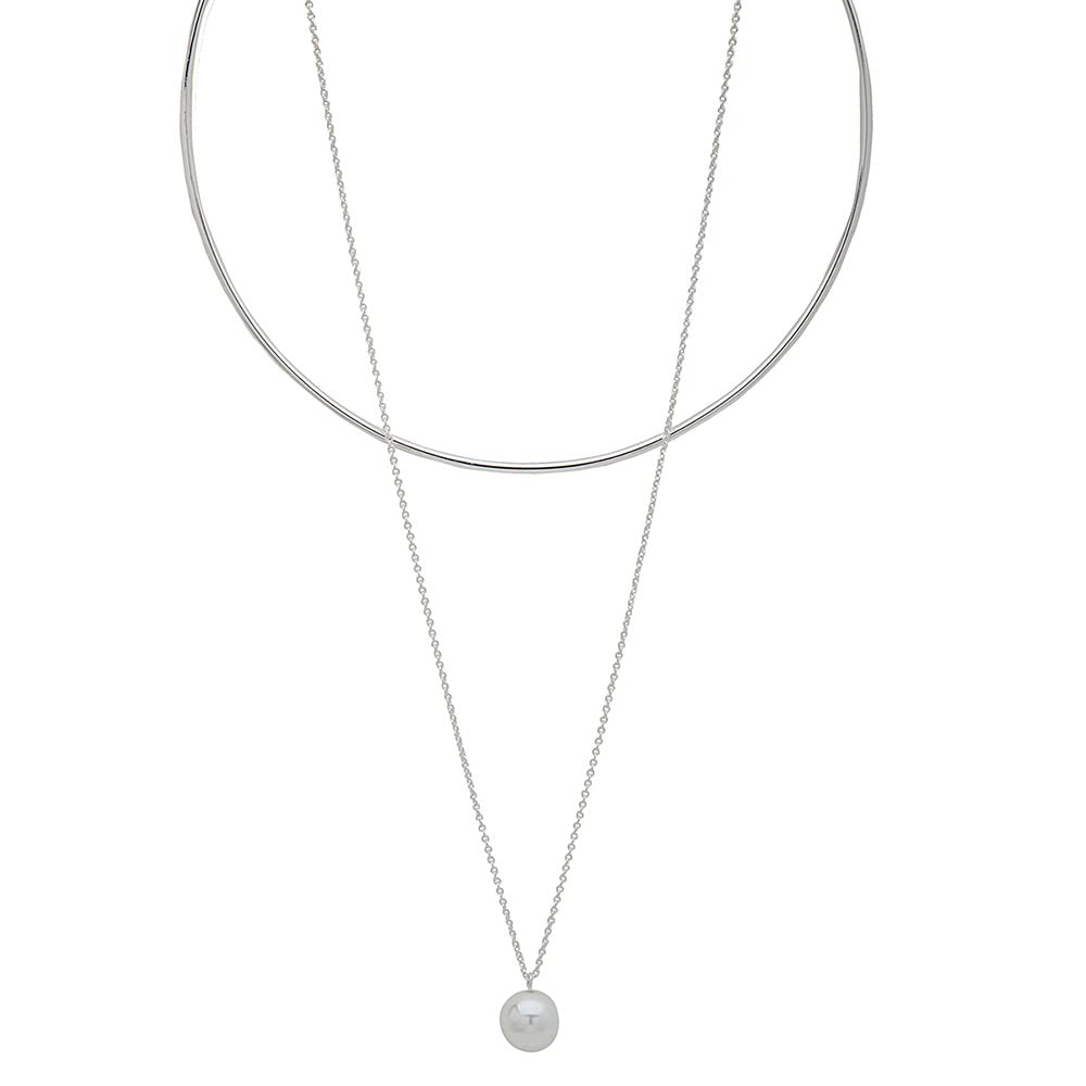 Nine West Collar Plata Marca de con Incrustaciones Perla en Forma de Colgante para Mujer