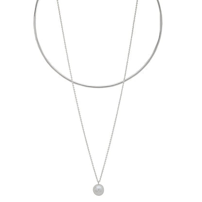 Nine West Collar Plata Marca de con Incrustaciones Perla en Forma de Colgante para Mujer